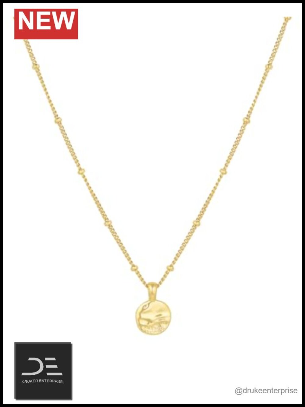 18k Gold Plated Brass Pendant Necklace Ocean Wave Charm 16 Inch Chain Layering